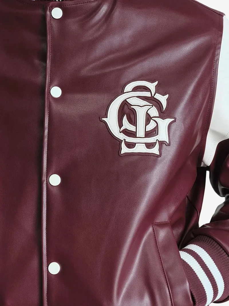 Giesto Burgundy Red GIESTO Faux Leather Relaxed Fit Jacket with Embroidery for Men | Best Price UAE